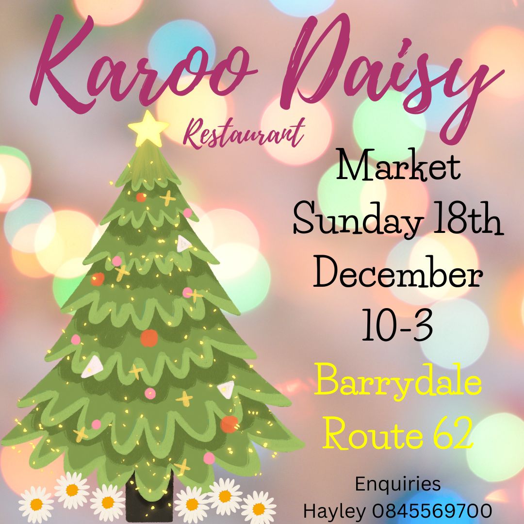 Please swing by our local Barrydale Market. Just before Christmas means there will surely be some lovely gift choices for everyone! Support local this Christmas and not corporate...
Hayley 0845569700 for enquiries